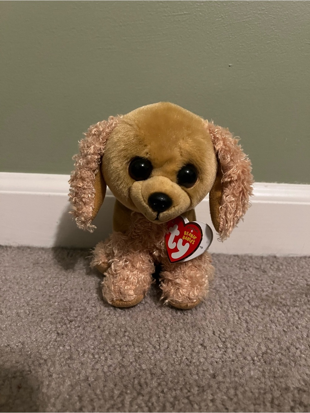 Ty Tan Plush Puppy with Curly Light Brown Ears - Sadie - NWT